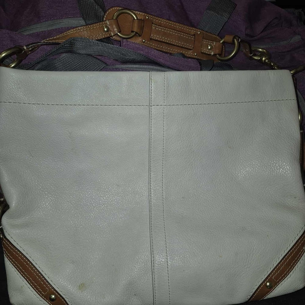 Elegant White and Tan Leather Women's Bag